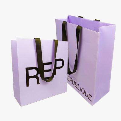 China Custom Unique Luxury Biodegradable Color Draw Business Gift Jewelry Shopping Paper Bag With Ribbon Handle for sale