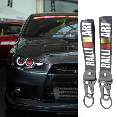 China Fashionable High Quality JDM Style Theft Double Sided Nylon Cloth Key Ring Tag Ralliart Logo Car Key Chain for sale