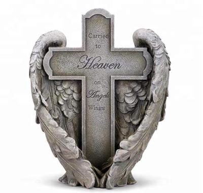 China China Angel Wings Heaven Cross Memorial Garden Statue Stone Figurine for sale