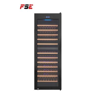 China 240L Compressor Outdoor Wine Fridge Cellar 87 Free Bottle Refrigerated Wooedn Shelf Wine Cooler Cabinet for sale