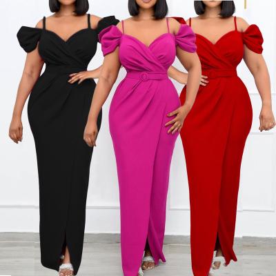 China Breathable Black Red African Elegant Long Party Casual Sexy One Piece Formal Dresses With Belt for sale