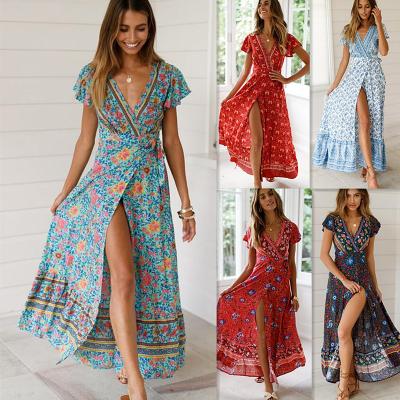 China Sommerkleid Damen Causal Dress Sexy Young Girl Beach Holiday Summer Boho Floral Print Anti-Static Women Dresses for sale