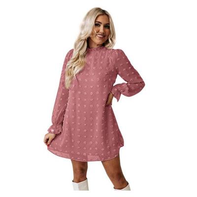 China Anti-Static Chiffon One-Piece Ladies Embroidery Dress Women Clothing Casual Long Sleeve Dresses for sale