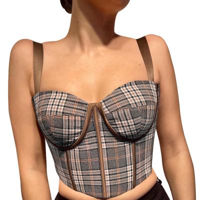 China New Summer Vintage Breathable Plaid Slimming Clothes Tank Tops Ladies Crop Short Women's Blouses And Shirts for sale