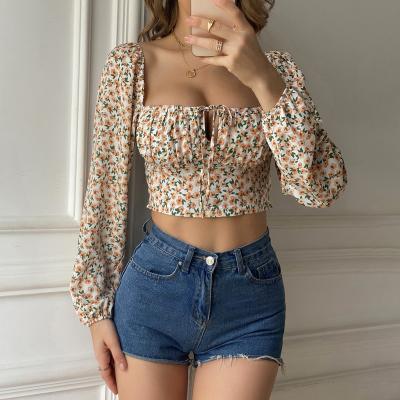 China New Style Summer Anti-pilling Sexy Women's Halter Corset With Elegant Yellow Floral Bandage Crop Tank Top for sale