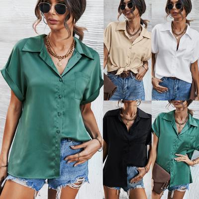 China OEM anti-pilling shirt pocket women's clothing manufacturer top short sleeve button up top for sale