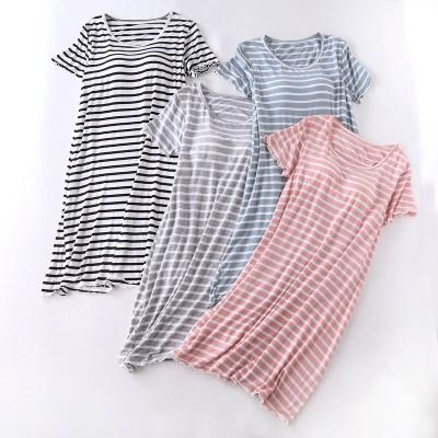 China QUICK DRY modal short sleeve long robe pajamas with chest pad striped loose thin section ruffled plus size robe female summer home for sale