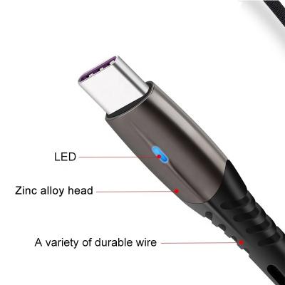 China High Quality Fast Charging Cloth Mobile Phone 3A Zinc Alloy Micro USB Charger Type C Data Cable With Turn On Indicator for sale