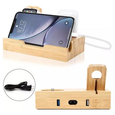 China Bamboo Wooden USB Charging Station Phone Holder and Multi-Device Organizer Docking Dock Desk Station 18.5*11.3*8.7mm for sale