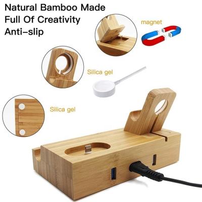 China Wooden Valet Wooden Filling Bamboo Multiple Charging Docking Station 18.5*11.3*8.7mm for sale