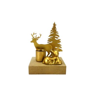 China Small Candlestick Home Table Deer 3D Gold Metal Christmas Decoration Candle Holder Decorative Holder for sale