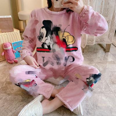 China To keep 2022 thick coral two-piece set cartoon winter pajamas winter women's pajamas warm flannel women's pajamas for sale