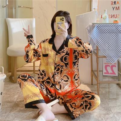 China QUICK DRY silk pajamas 2022 new pajama women spring/summer/fall/winter long sleeve pajama set and long pants satin for sale