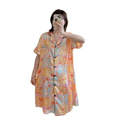 China 2022 new cartoon silk pajamas skirt nightgown cardigan dress QUICK DRY Korean multi style cardigan skirt for sale