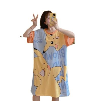 China Large version of 2022 Korean new QUICK-DRY pajamas skirt long neck cartoon skirt loose multi-style round pajamas skirt for sale