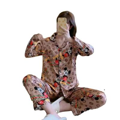 China 2022 QUICK DRY silk pajamas new Korean spring and summer new ice silk pajamas pajamas with long sleeves and long pants for sale