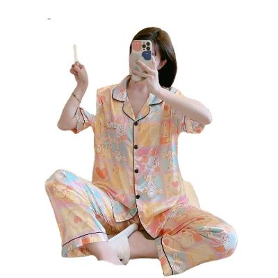 China 2022 New Korean women's pajamas short sleeve suit QUICK DRY cartoon silk pants pajamas for sale