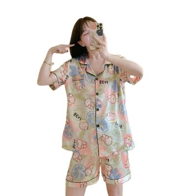 China 2022 new QUICK DRY silk printed pajamas a variety of cartoon printed pajamas cut shorts shorts pajamas for sale