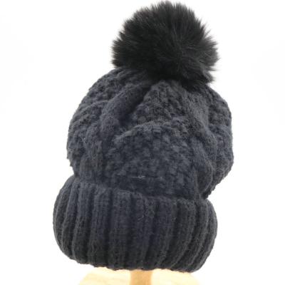 China COMMON Wholesale Wool Acrylic Curled Winter Warm Knit Plain Skull Fisherman Beanie Hat Cap For  Women for sale