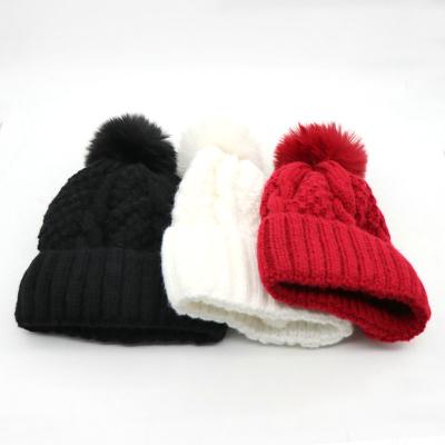 China COMMON Winter Hats for Women Knit Beanie Stocking Caps with Warm Fleece Lining Removable Faux Fur pom for sale