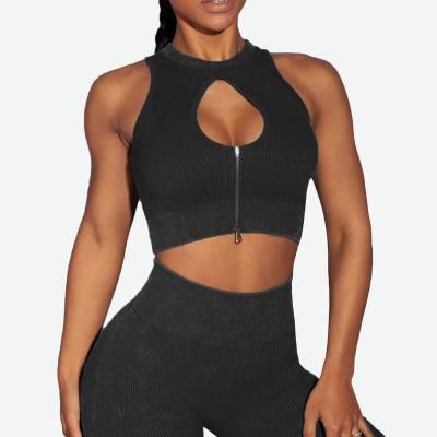 China Wholesale Breathable High Quality Sexy Fitness Gym Women Yoga Wear Zipper Yoga Tops Seamless Yoga Bra High Impact Sports Invest for sale