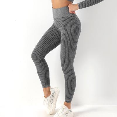 China New Breathable Stripes Fitness Sport Wear Workout Seamless Yoga Leggings For Women High Waist Butt Lift Yoga Pants for sale