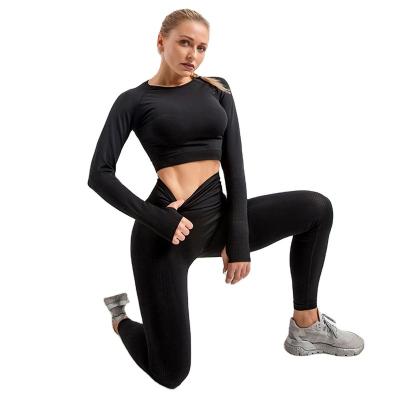 China Women 2/3/5pcs Size Bra Gaiters Sports Suits Yoga Set Gym Workout Fitness Clothing Long Sleeve Seamless Crop Tops Tops for sale