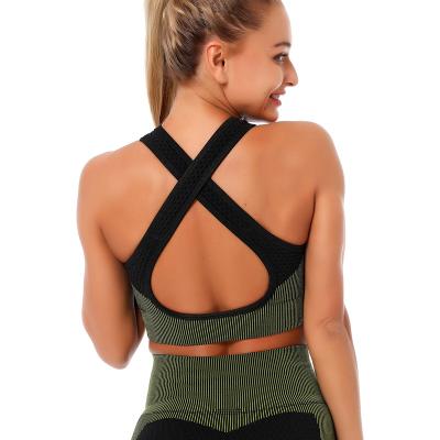 China High quality breathable fashion women yoga tops beauty cross back fitness sports backless bra for sale