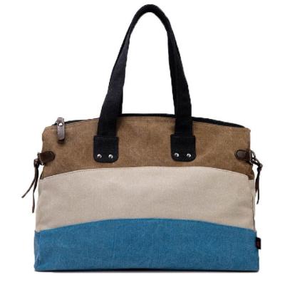 China Leisure Tricolor Stripe Canvas Womens Tote Handbag for sale