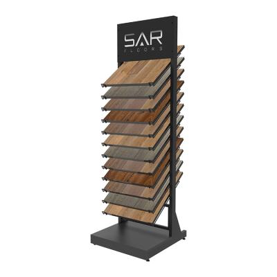 China Double sided display rack with wooden floor is used for exhibition to show for sale