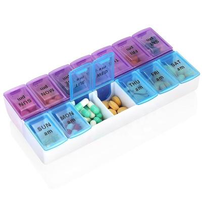 China Plastic Pill Organizer Case Storage Box Weekly Medication Dispenser 7 Compartments AM P.M. Daily Slot Dosis Medicine Container Holder Pills for sale