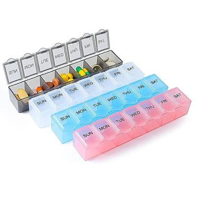 China Plastic Travel Day Night Vitamin Organizer Weekly Pill Case Friendly Container Storage Box 7 Day Pill Box 1 Times Small Day Pill Organizer for sale