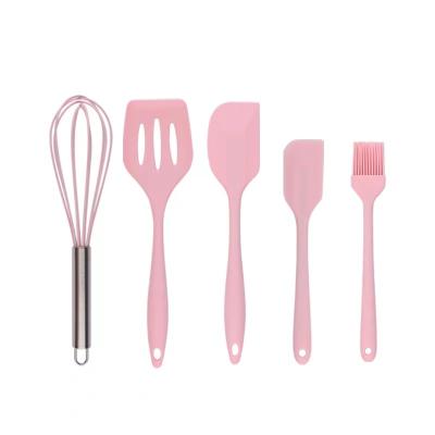 China New Design 5 Pcs Set Viable Silicone Kitchen Utensils Silicone Spatula Brush Slotted Turner for sale