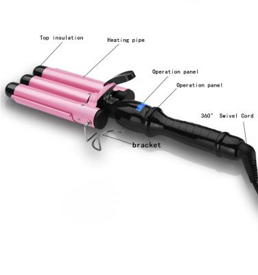 China 3 Barrel Design Home Use Optional Grip Negative Ion Hair Care Anti Scalding Curling Iron For Hair Styling Tools for sale