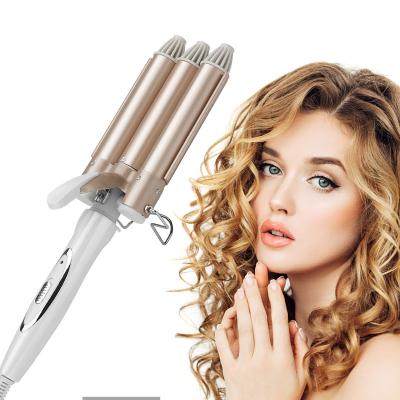 China Professional 3 Barrel Design Instant Heat Up Electric Glaze Ceramic Coating Tourmaline Portable Curling Iron with Triple Barrel for sale