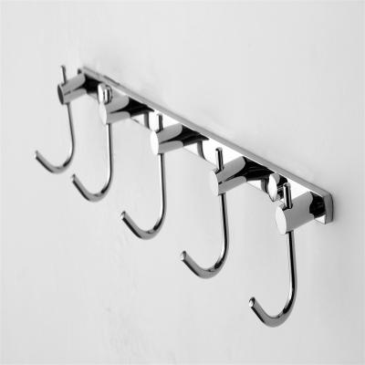 China High Quality Modern Bathroom Accessories Copper Robe Hook Wall Mounted Polished Hangers With 5 Hooks for sale