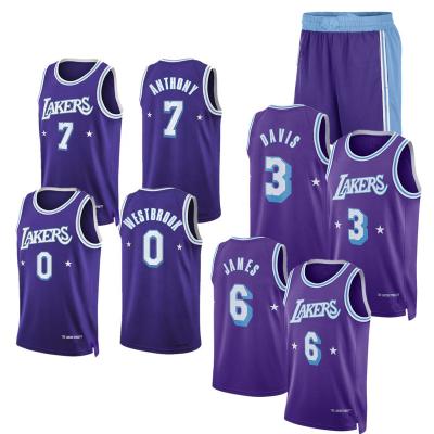 China Anti-Bacterial LBJ King James Los Angeles Basketball Jerseys 0 Westbrook Anthony Davis Stitched USA Basketball Dynasty Purple City Edition for sale