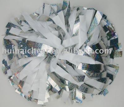 China PET cheerleading pom poms: wet look mix holo white silver for sale