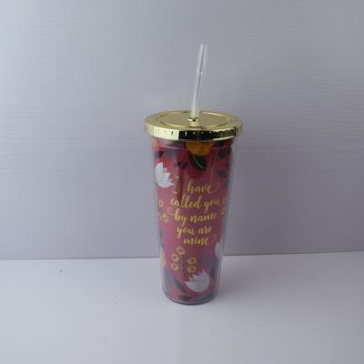 China Sustainable Double Wall Plastic Tumbler Mug With Gold Lid And Straw I Haue You Called You By Name Ouch for sale