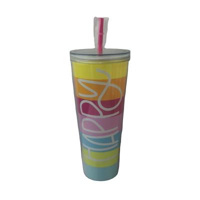 China Customized Viable Plastic Tumbler Starbucs Double Cup Plastic Wall Tumbler With Straw, Insert PVC Film, Insert Paper for sale