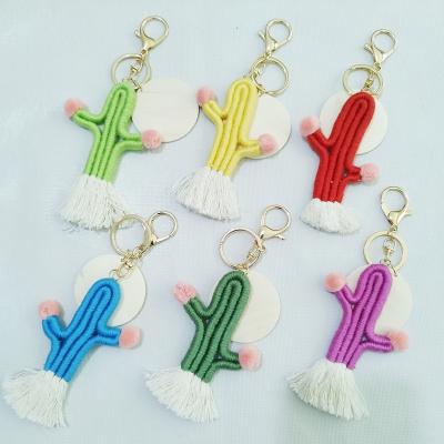 China Faux Fur Ball Pompom Chains Key Chain Colorful Wood Chips Car Pendant Keyring Handwoven Flower Cactus Macrame Bohemian Tassel Monogrammed Shape for sale