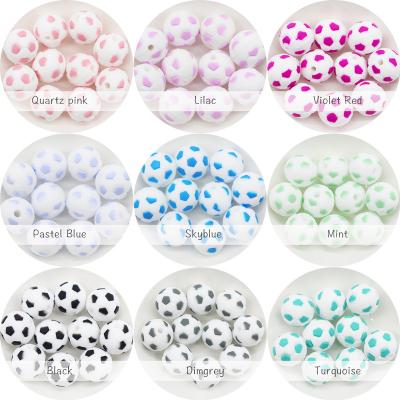 China Faux Fur Ball Pompom Chains 15MM BPA Free Silicone Loose Beads Soft Chew Teether Baby Teether Toys Soccer Silicone Beads Wholesale for sale