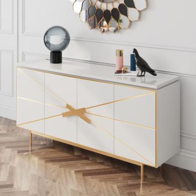 China Modern luxury modern side table white cabinet stainless steel gold frame table with drawer for sale