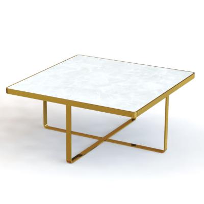 China Modern luxury square center coffee table stainless steel coffee table gold end table with marble tops for sale