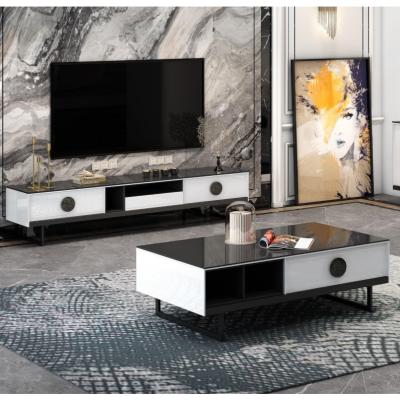 China Modern luxury coffee table new design white coffee table with gold tea table with drawer for sale