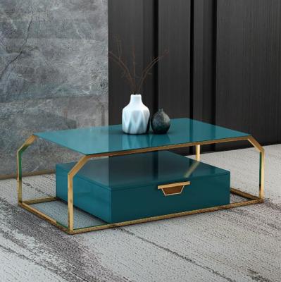 China Modern luxury coffee table stainless steel frame gold tea table with drawer for sale