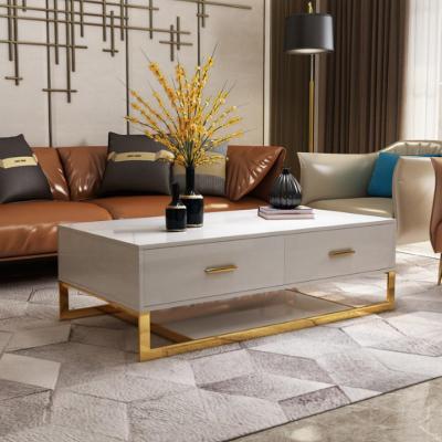 China Modern Luxury White Coffee Table Coffee Table Stainless Steel Frame Gold Tea Table With Drawer for sale