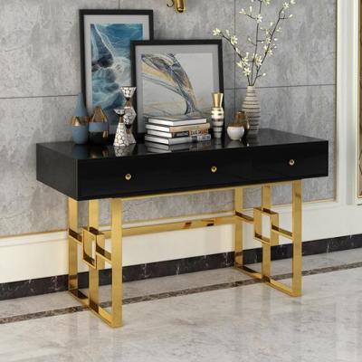 China Coffee table rectangle console table modern luxury stainless steel black gold frame table with drawer for sale