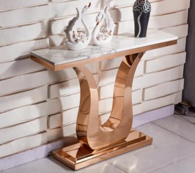 China Modern Luxury Coffee Table Console Table Rose Gold Stainless Steel End Table With Marble Tops for sale