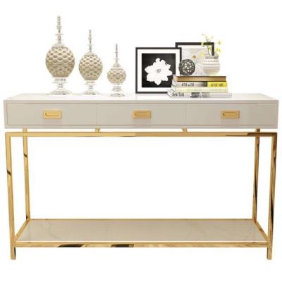 China Modern luxury square coffee table console table stainless steel gold frame table with drawer for sale